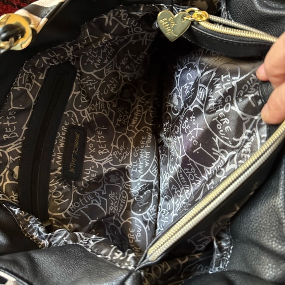 Betsey Johnson Bowlicious Black and White Striped Tote with Gold Accents - Picture 8 of 9